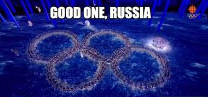 Who knew Russians had a sense of humour. The closing ceremony pokes fun at the owning ceremony rings hiccup