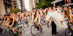 Naked bike wedding photo